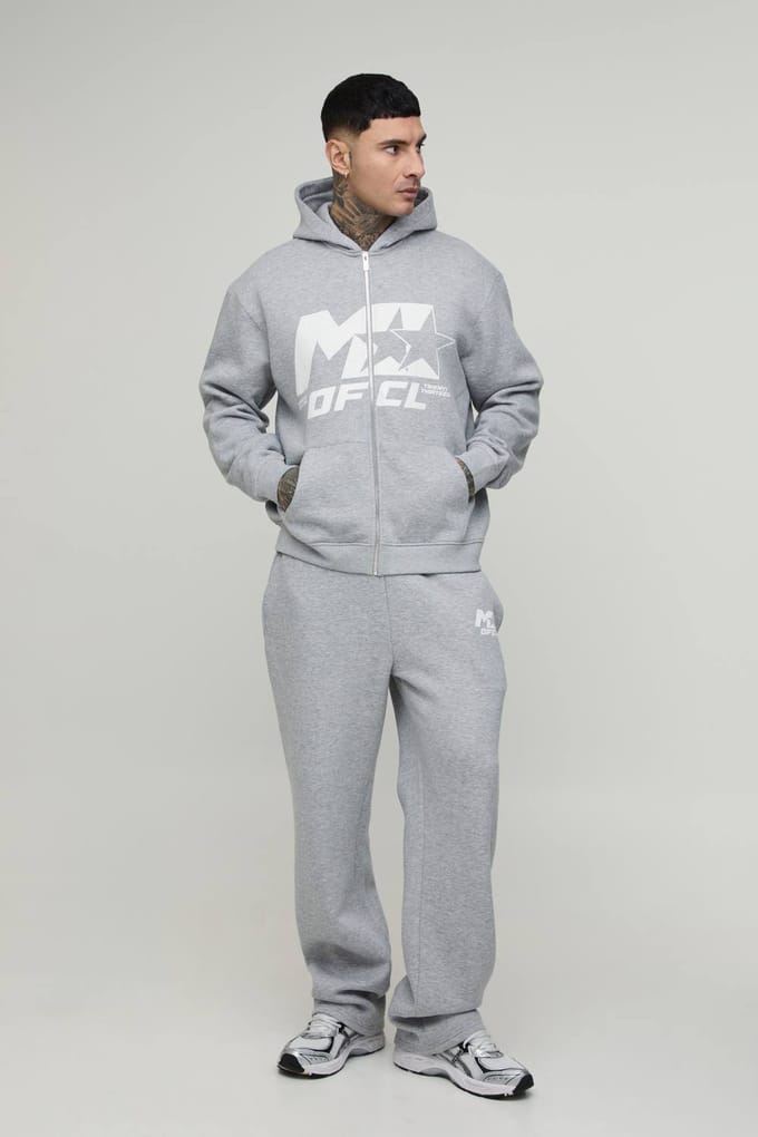 Tall Oversized Trainingspak Met M-ster Ritshoodie En Rechte Pijpen | Grey Marl | Size Medium