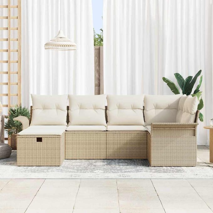 vidaXL - Tuinbank - Set - 6 - st - Beige - en - Crème - poly - rattan