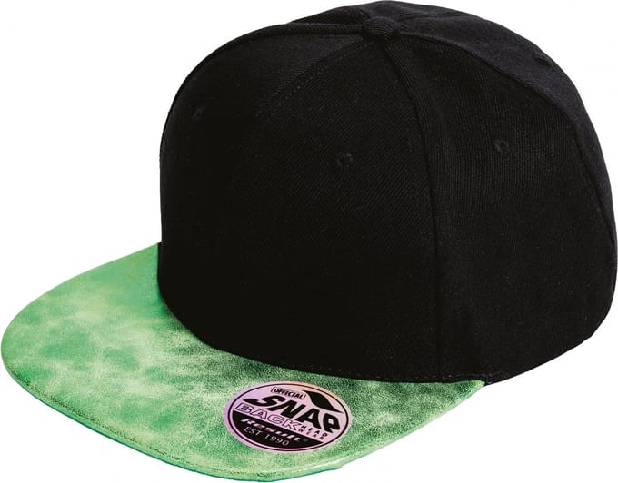Result Bronx Flat Glitter Peak Snapback Cap RH87 - Black/Green - One size