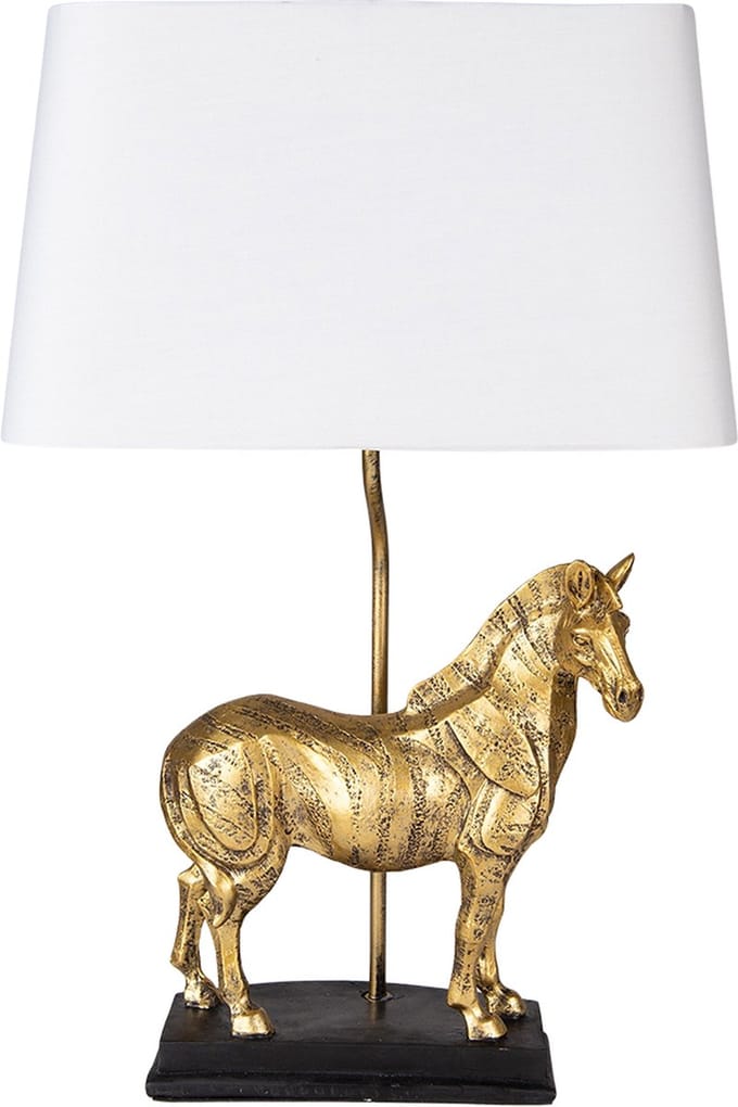 Clayre & Eef Tafellamp Paard 35x18x55 cm Goudkleurig Wit Polyresin