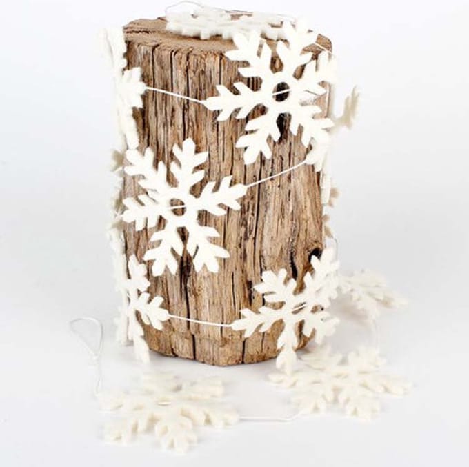 Vilten slinger sneeuwvlokken wit 9cmx170cm