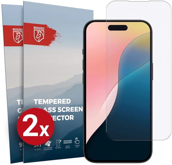 Rosso Screen Protector Geschikt voor Apple iPhone 16 Plus 9H Tempered Glass | Duo Pack | Glasplaatje | Beschermlaag | Beschermglas | 9H Hardheid