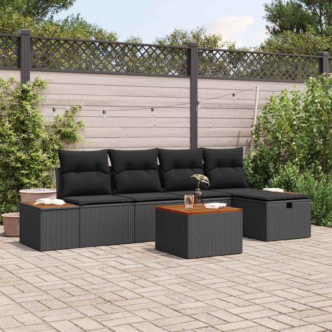 vidaXL - Tuinbank - Set - 6 - st - Zwart - poly - rattan