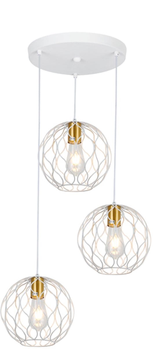 ONDA pendel 3x E27 wit + geborsteld goud