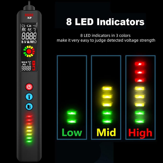 BSIDE X2 Slimme Digitale Multimeter Infrarood Temperatuurmeting LCD-Scherm AC DC Spanningsdetector zwart