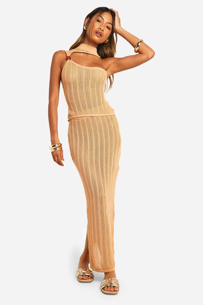 boohoo Dames Kralen Uitsnede Detail Top En Maxi Rok Set | Camel | Maat: 38