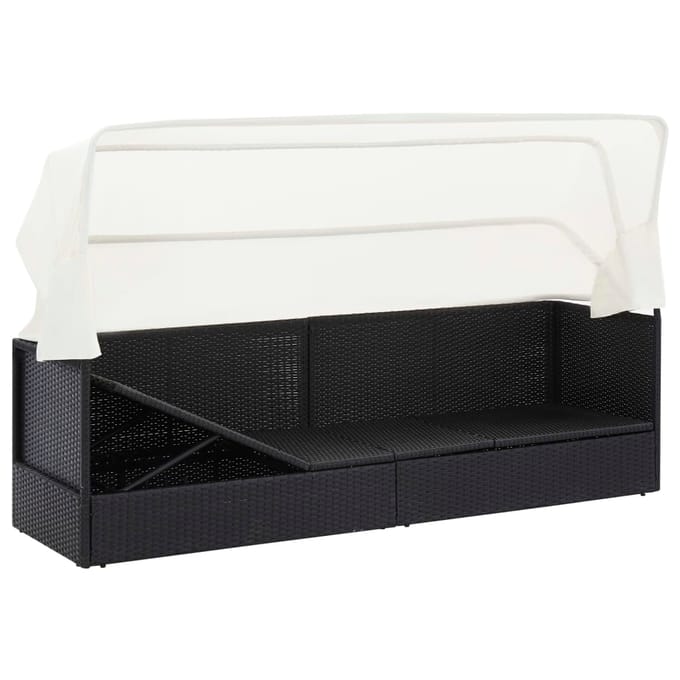 vidaXL - Tuinbank - met - luifel - poly - rattan - zwart
