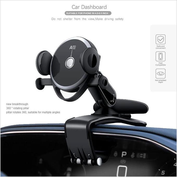 Auto Dashboard Telefoonhouder Parkeer Nummerplaat Auto Klem Handsfree 360 Graden Rotatie gray