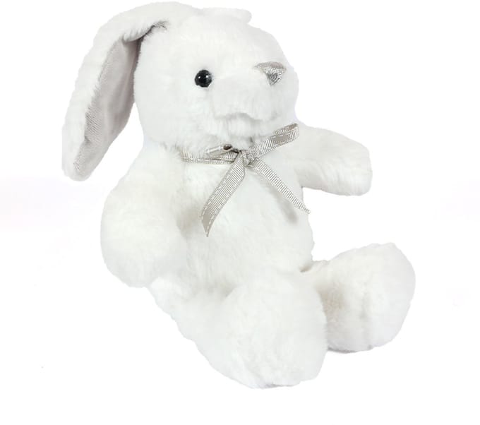 PIA Soft Toys - Pluche Knuffeldier - Konijn - wit grijze strik - 18 cm