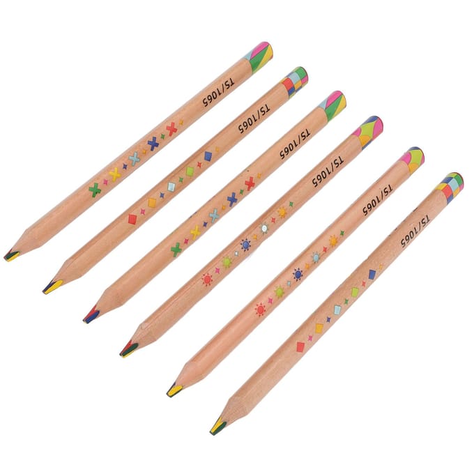 6 Stuks Regenboog Potlood Set Driehoekig Ontwerp 4 in 1 Kleurpotlood voor Tekenen Doodles Kaart Markeren beige