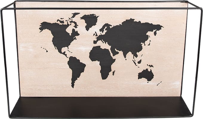 Clayre & Eef Wandrek 46x10x28 cm Zwart Bruin MDF Wereldkaart