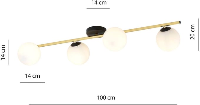 Euluna - plafondlamp - 4lichts - Staal, glas - H: 20 cm - E14 - zwart, goud, witte opaal