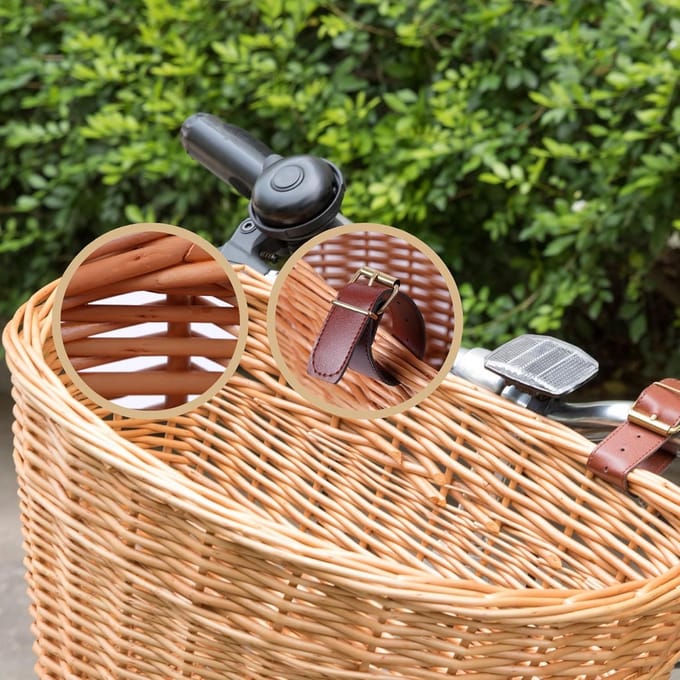 Handgeweven Rieten Fietsmand met Bevestigingsriemen
