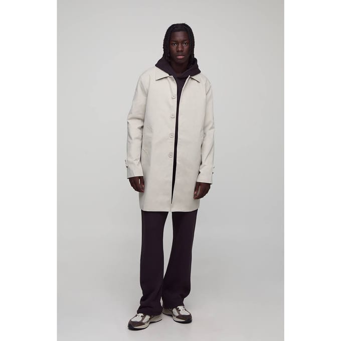 Single Breasted Poly Twill Mac Jacket | Stone | Size Medium