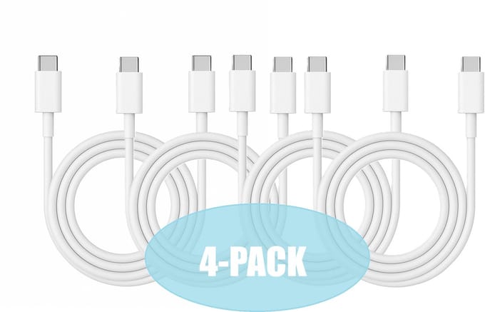 FuturiQ USB-C naar USB-C Kabel 1 Meter – 4-Pack – Snelladen 60W – Wit – Voor Smartphone, Laptop, iPad Pro en Meer