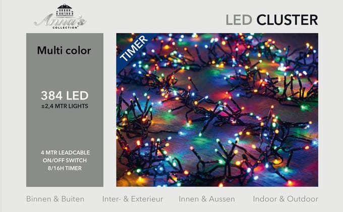 Anna's Collection Kerstverlichting - 384 leds - gekleurd - 2,4 meter - clusterverlichting