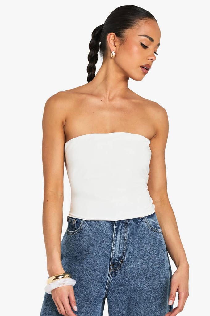 boohoo Dames Dubbel-laags Slinky Dubbel-laags Bandeau Top | Wit | Maat: 40