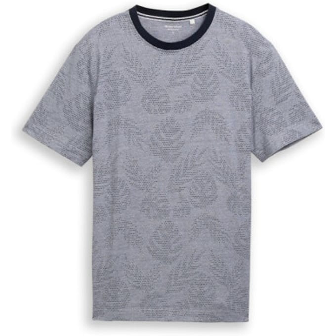 Tom Tailor - Jacquard T-shirt met patroon - Maat L - navy leaf jacquard design