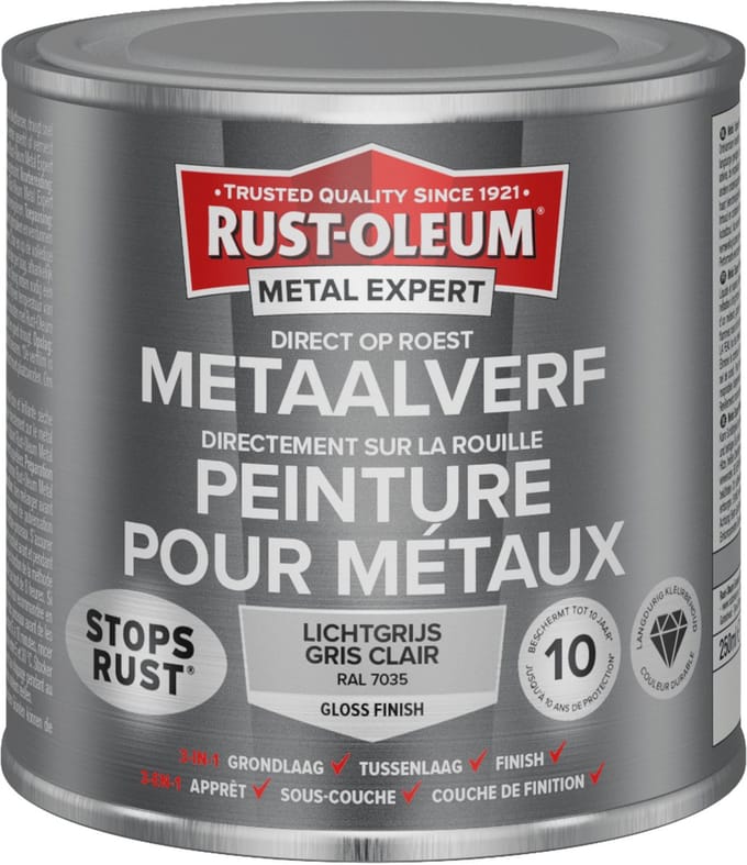 Rust-Oleum Metal Expert Direct Op Roest Metaal Verf 250ml - RAL 7035