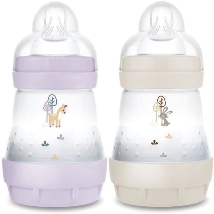 Lot de 2 Biberons - MAM - Easy Start - Anti-colique - 160 ml - Tétine débit 1 - Lilas + Sable