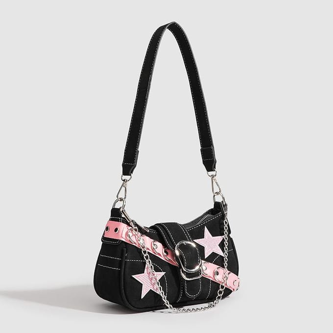 Sac à bandoulière en forme de baguette avec ceinture rose et étoile, design de niche, sac à chaîne sous les bras pour fille gray