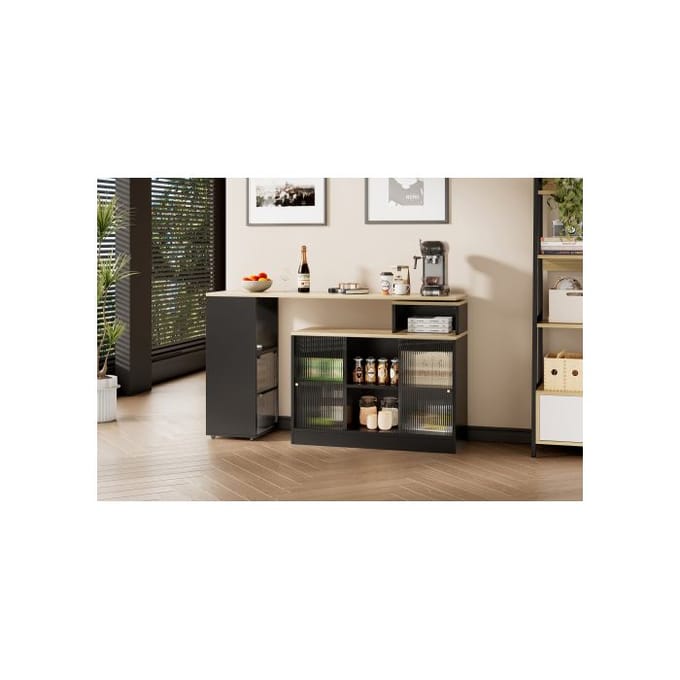Table de bar extensible avec espace de rangement, table à manger compacte, table à manger compacte, pivote sans être soulevée, noire