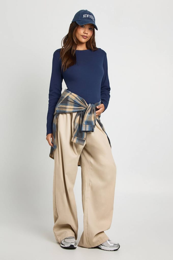boohoo Dames Zwangerschaps Basic Rib met lange mouwen longline getailleerde top | Marineblauw | Maat: 36