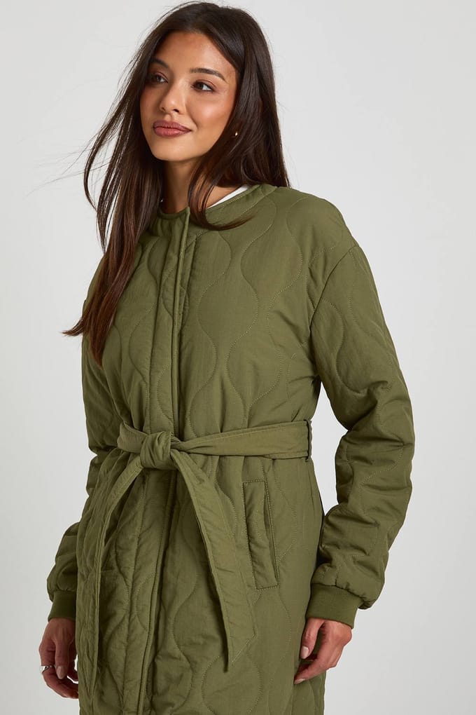 boohoo Dames Longline Gewatteerde Puffer | Khaki | Maat: 10