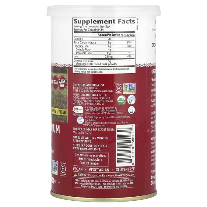 Biologisch Psyllium Ferment Poeder, 170G(6Oz)