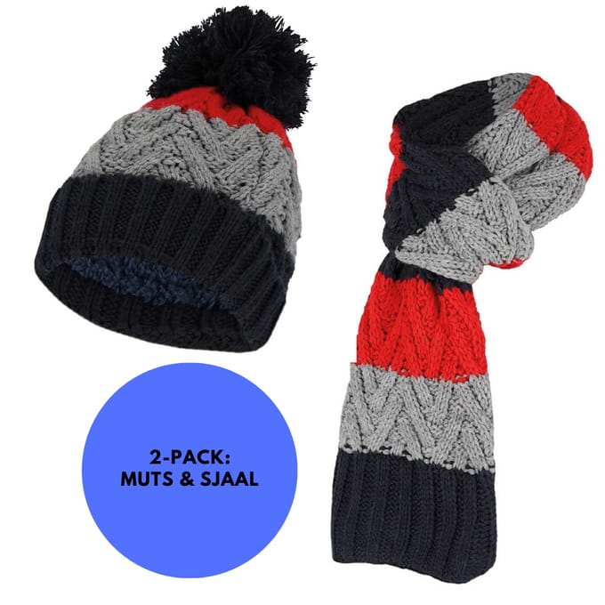 Sarlini - Winterset jongens - Skiset Muts & Sjaal - Multi Rood/Navy - 2 t/m 4 jaar
