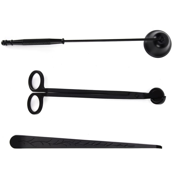 3-delige set kaarsenaccessoires, kaarsenlonttrimmer, snijder, dover, blusser, lontdipper, cadeau black