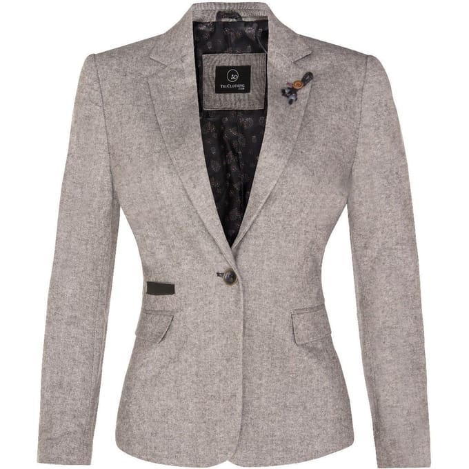 Dames Tweed jaren 1920 visgraat lichtgrijze blazer