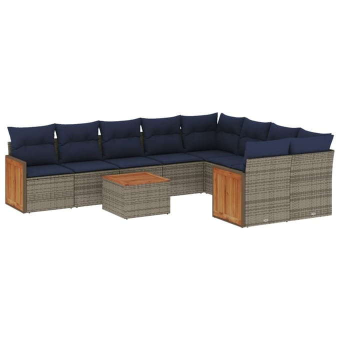 vidaXL - 10-delige - tuinbankset - met - kussens, - grijs - polyrotan