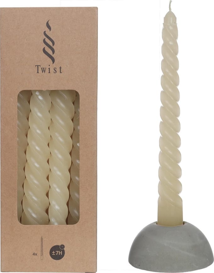 Diner Kaarsen - Set 4 gedraaide kaarsen - twist - paraffine - 19 cm - vanille/creme - candles