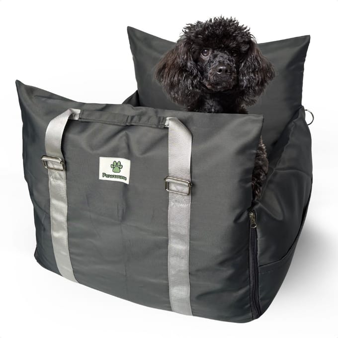 Pawsource Autostoel Hond – Grijs – Hondenmand – Wasbaar – Antislip – Waterbestendig – Incl. Autogordel - L