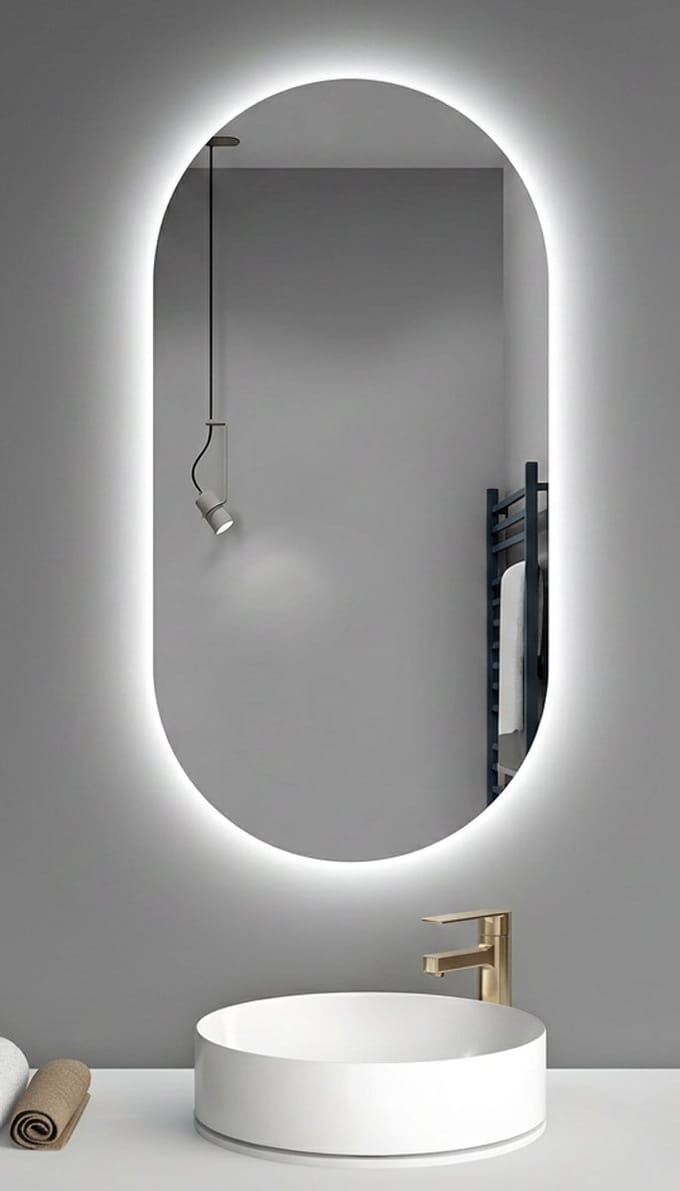 LINEA UNO - Vion 80 x 100 - Frameloos - Spiegel - Rond - LED-verlichting (dimbaar) - Anti-condens - 301699
