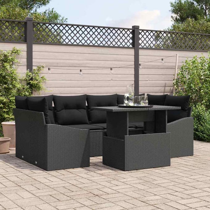 vidaXL - Tuinbank - Set - 7 - st - Zwart - poly - rattan