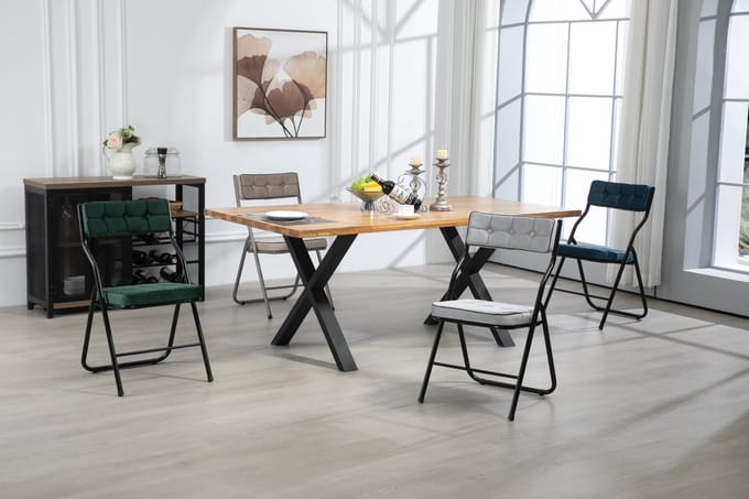 MODFU - Klapstoelen Set Van 2 - Gestoffeerde Zitting En Rugleuning - Opvouwbaar - Staal - Blauw