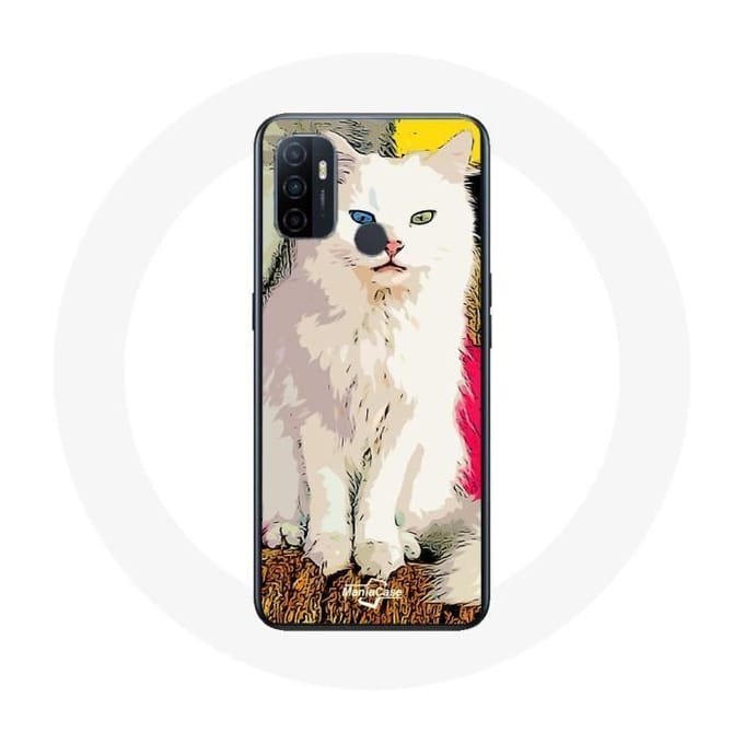 Oppo A53 Turkse Van Case Witte Kat met blauwe en gele ogen