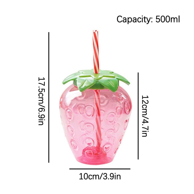 Aardbeienstrobeker Leuke 500ml Grote Capaciteit Plastic Waterbeker voor School Kantoor Thuis pink
