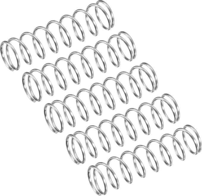 5 stuks drukveren RVS 9mm diameter 30mm lengte compressieveer zilver