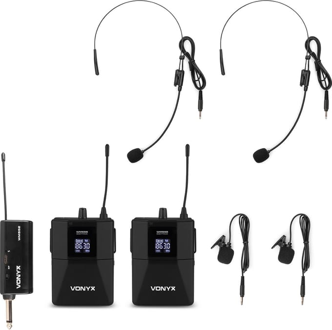 Vonyx WM552B duoset bodypack microfoon - met 10 kanalen - plug & play - UHF