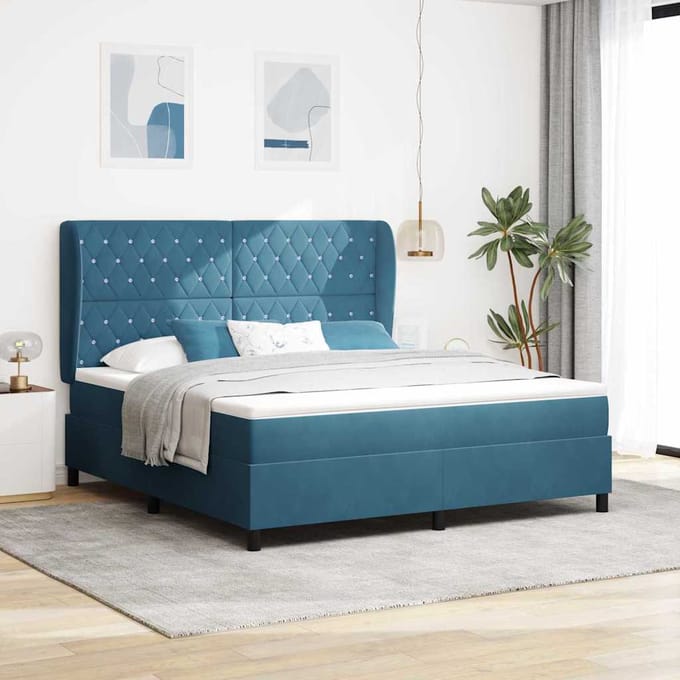 vidaXL - Boxspring - bed - met - hoofdeinde - Donkerblauw - 200 - x - 180 - cm - Fluweel