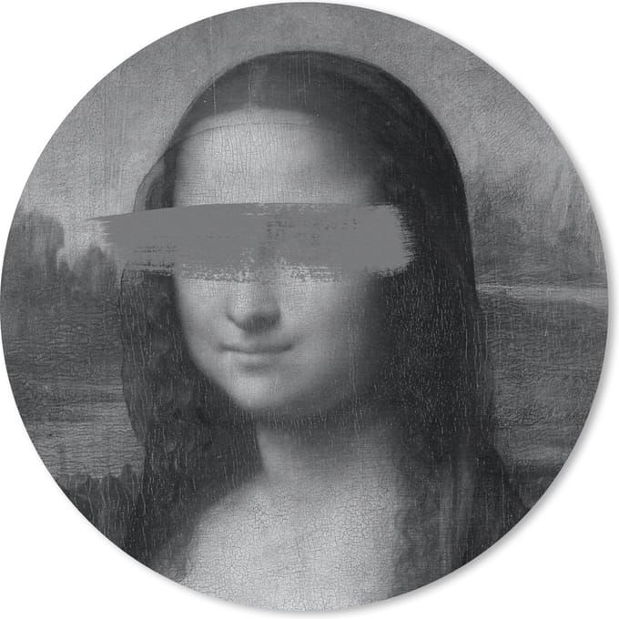 Muismat rond 20x20 cm - Mousepad Mona Lisa - Leonardo da Vinci - Zwart - Wit - Ronde muismatten