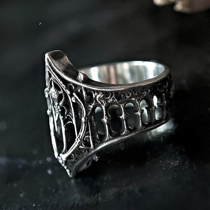 Klassieke Gotische Vintage Ring, Mode Creatief Vakantiecadeau Kasteel Persoonlijkheidsring gray