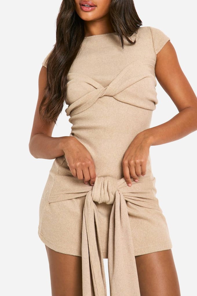 boohoo Dames Brushed Rib Mini Jurk | Steen | Maat: 42