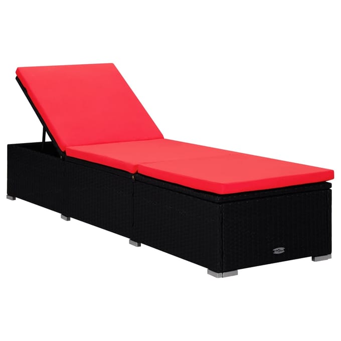 vidaXL - Ligbed - met - kussen - en - theetafel - poly - rattan - rood