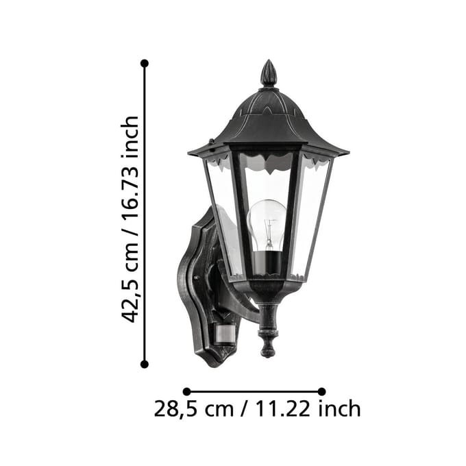 EGLO Buitenwandlamp Navedo, zwart/zilver, hoogte 42 cm, sensor