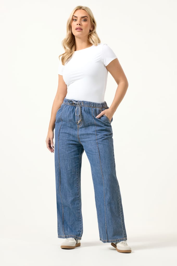Yours Mid Blue Naad Voorkant Wijde Pijpen Jeans Size 52