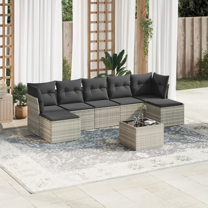 vidaXL - 8-delige - Loungeset - met - kussens - poly - rattan - lichtgrijs